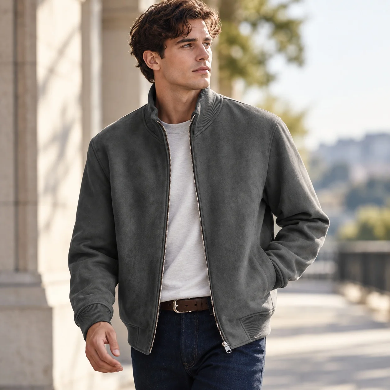 Casual Zipper Coat Regular Length Japanese Style with Wrinkle Resistant Hooded Standard Fit Lightweight Patch Pocket Men Jacket