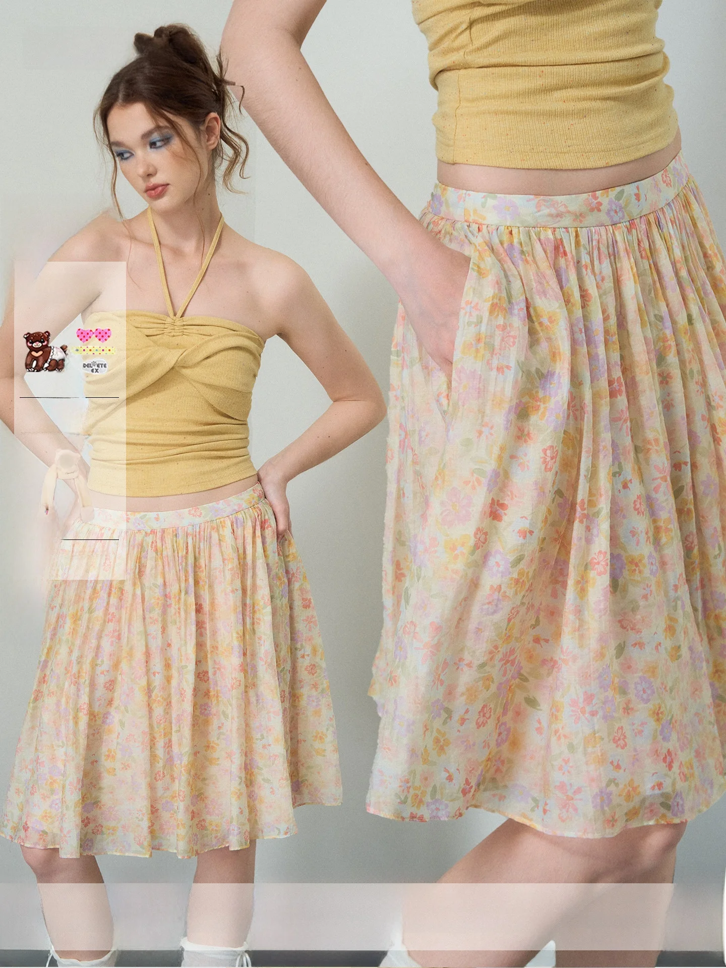 Slimming A-Line  Skirt with Floral Print in Lyocell Fabric by DeleteEX from the Nutcracker Series Lightweight And Festive
