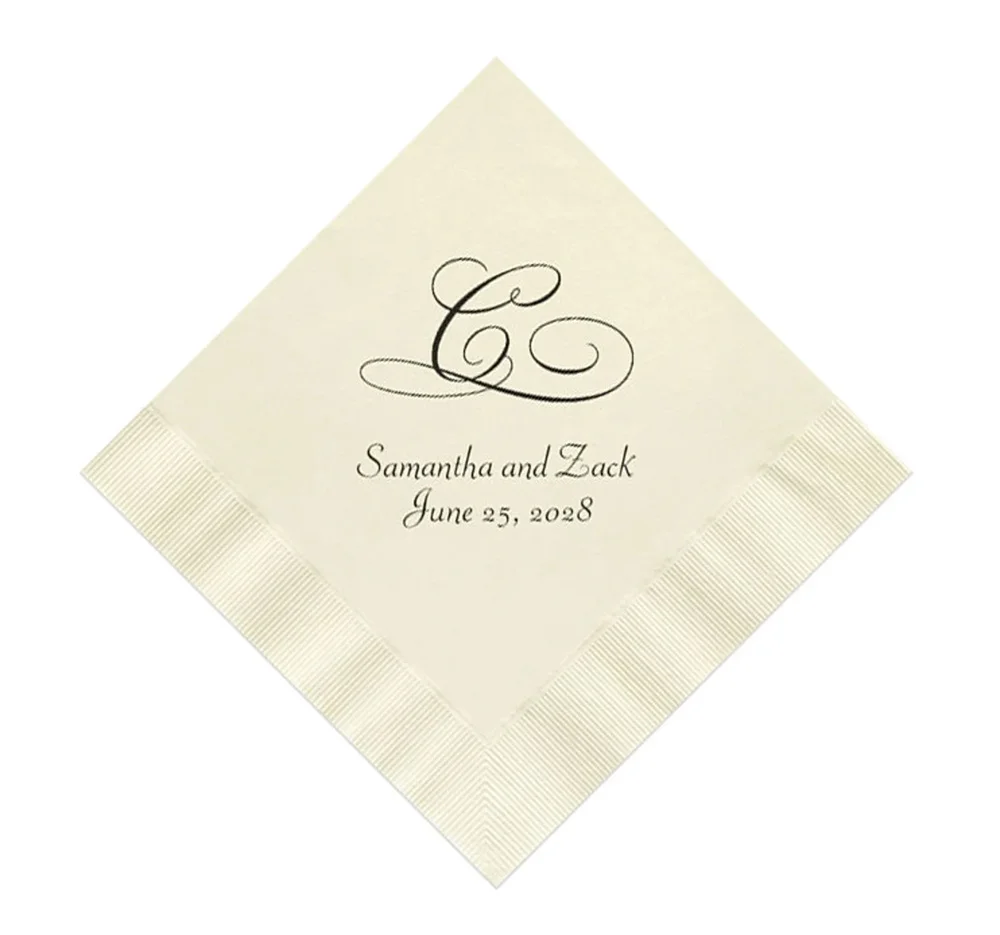 

50PCS Single Initial Wedding Napkins Personalized Set of 100 Monogrammed Elegant Monogram Reception Cocktail Supplies