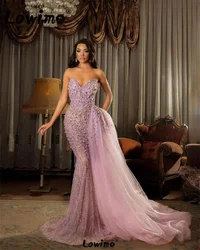 Aso Ebi Prom Dress With Detachable Side Train Crystal Pearls Mermaid Wedding Party Dresses 2024 Couture Long Women Evening Gowns