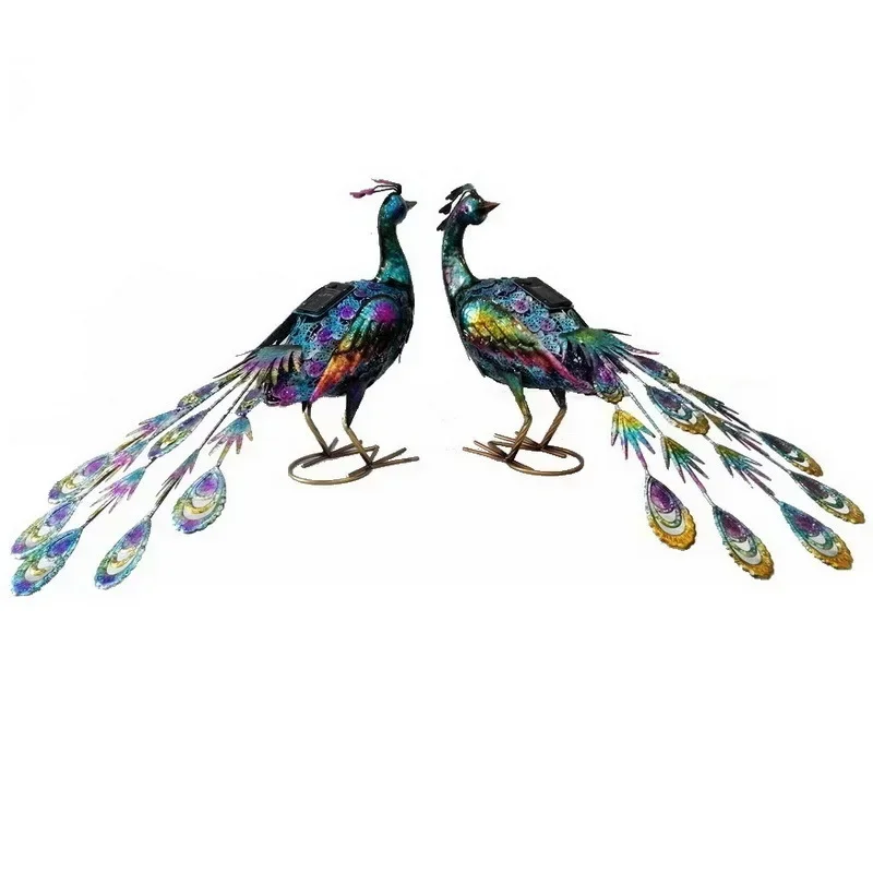 

Kindergarten Villa Garden Garden Balcony Decoration Export Foreign Trade Painting Pair Iron Art Solar Light Peacock