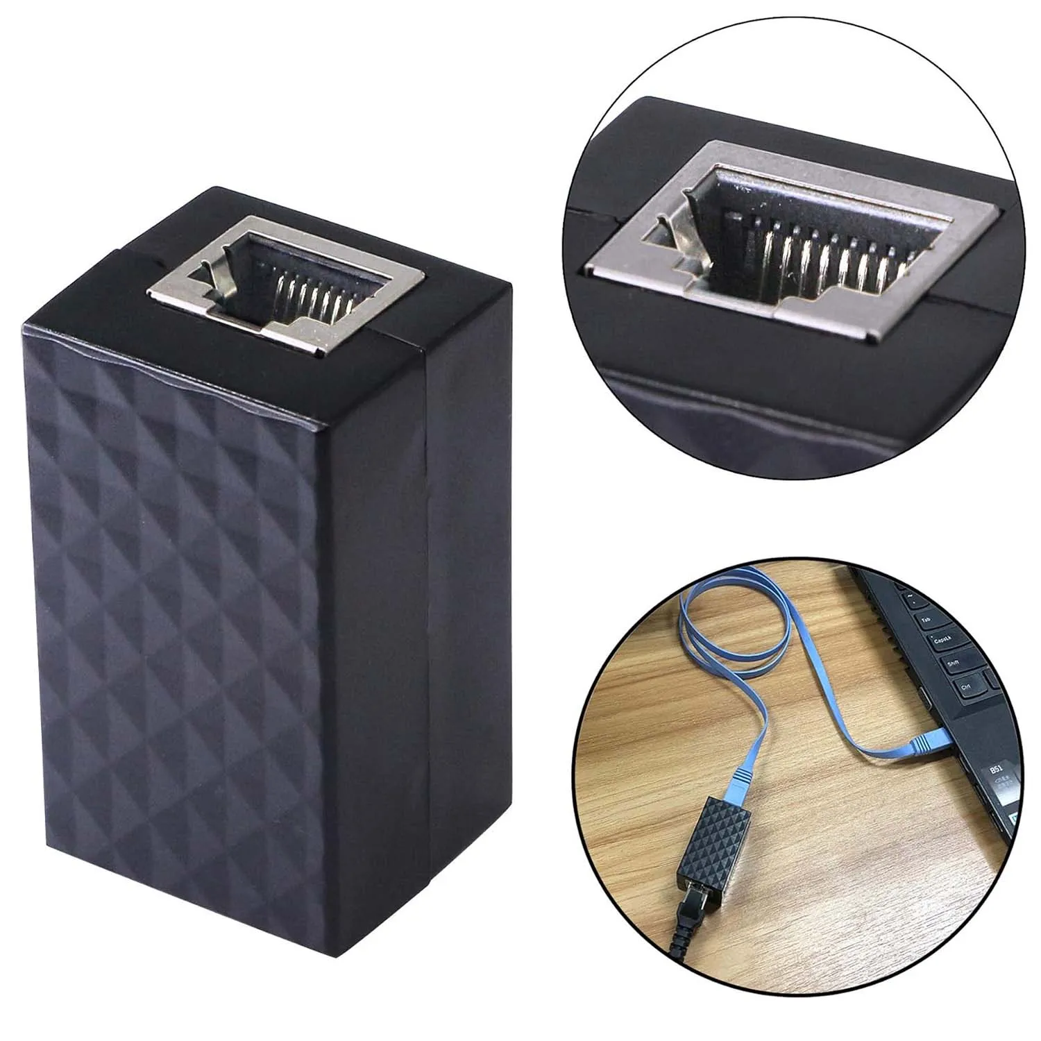 1pc Lightning Arrester RJ45 Female to Female Jack Extension Adapter Ethernet Surge Protector Network Protect Device Black