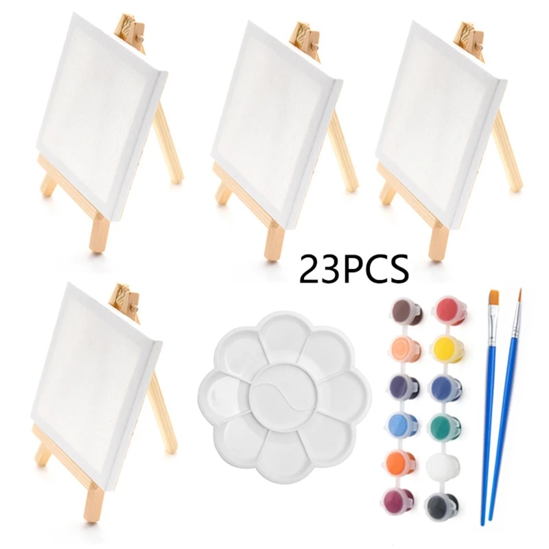 Mini Wooden Easel Painting Canvas Set Acrylic Drawing Paint for Kids