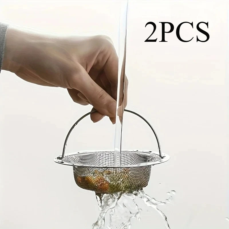 

2Pcs Stainless Steel Sink Strainer Filter – Kitchen & Bathroom Drain Hair and Food Waste Catcher, Anti-Clogging Drain Protection Basket