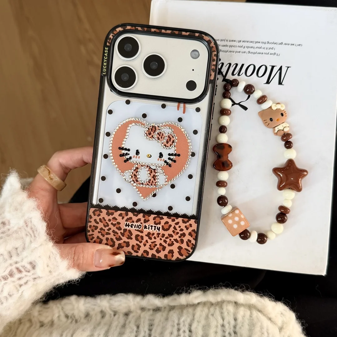 

Luxury Glitter Diamond Leopard Kitty Phone Case For IPhone 17 16 15 14 13 Pro Max Shiny Girl Gift Cover with lanyard