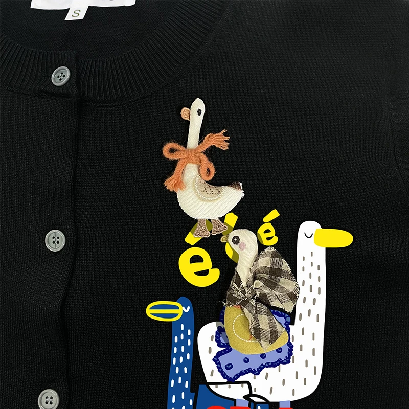 Dámský zvířecí kardigan s broží a medvědem, psy, králíky, slonem a husou, kulatým výstřihem, vlněný svetr s dlouhým rukávem a otevřeným knoflíkem - náhled 5