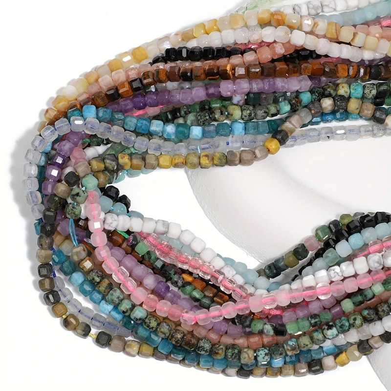 Naturstein, quadratisch facettiert, Amethyst, Quarz, Granat, Labradorit, Würfel-Abstandshalter-Perlen für die Schmuckherstellung, DIY-Armband, Halskette – Detail 6
