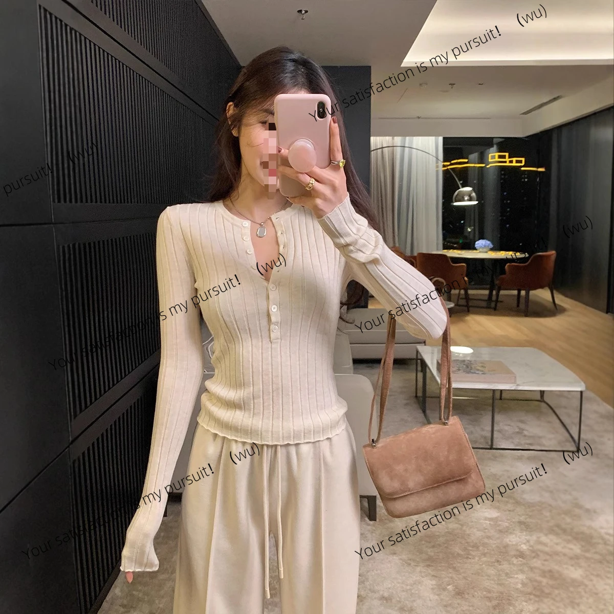 

Korean new semi-open neck knitted bottoming shirt women's long sleeves slim and thin