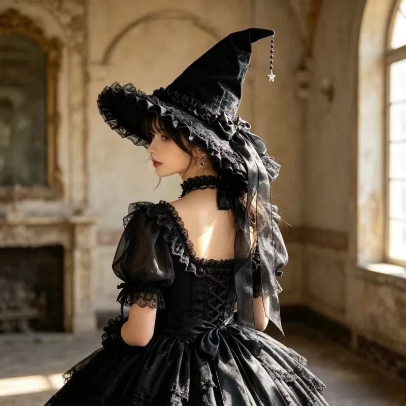 Halloween Witch Hat for Lolita Cosplay Wizard Cap Party Dress Up Prop Witchcraft Themed Costume Accessory Lolita Hat