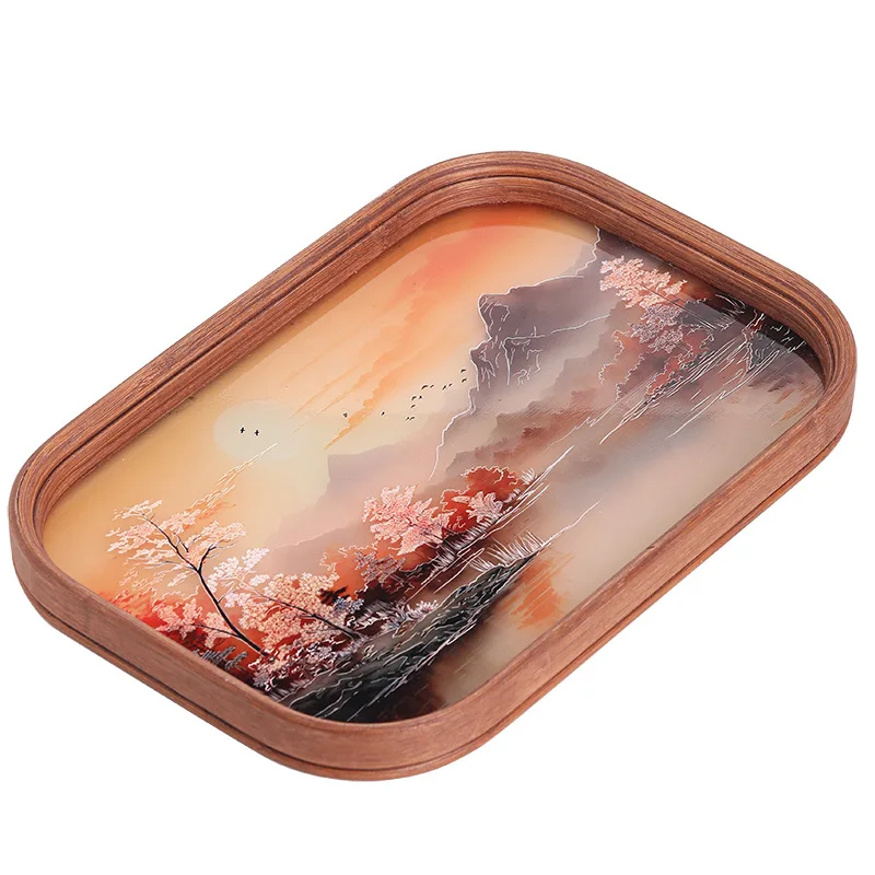 

LMM colored glass pot bearing tea tray retro bamboo household dried fruit tray