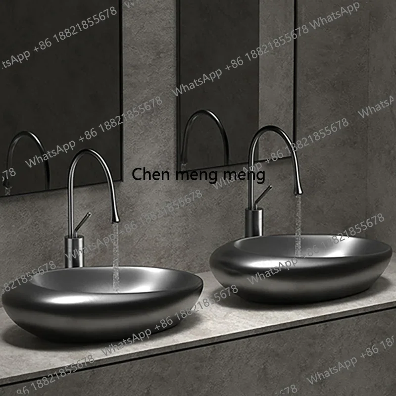 X173 Grey Ceramic Vessel Sink Oval Sink Bowl Above Counter Washing Basin White Egg Shape Vanity Table Sink For Bathroom Balcony