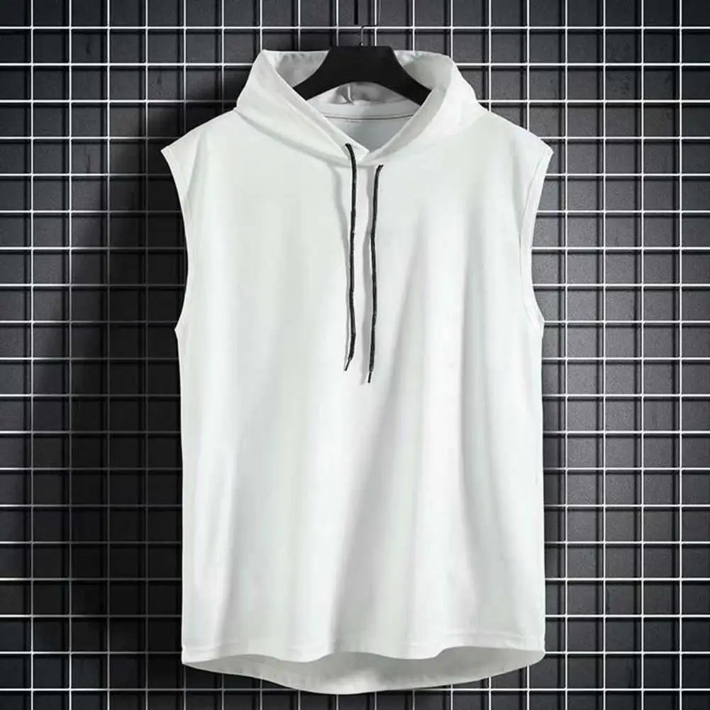 Mens Gym Hoodie Summer Sleeveless Sweatshirt Hoodies Drawstring Solid Color Hip Hop Vest Sports Casual Tank Top Male Clothes