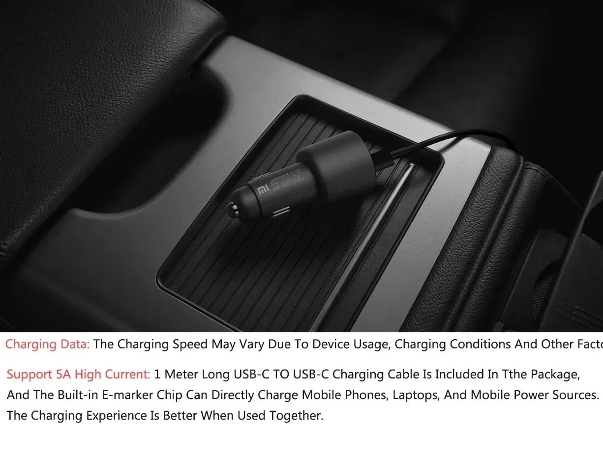 Neues Xiaomi Autoladegerät 100W MAX 1A1C, Schnellladung Dual-Port USB-A USB-C Smart Device Voll Kompatibel Mit Lichteffekt-Anzeige – Detail 8