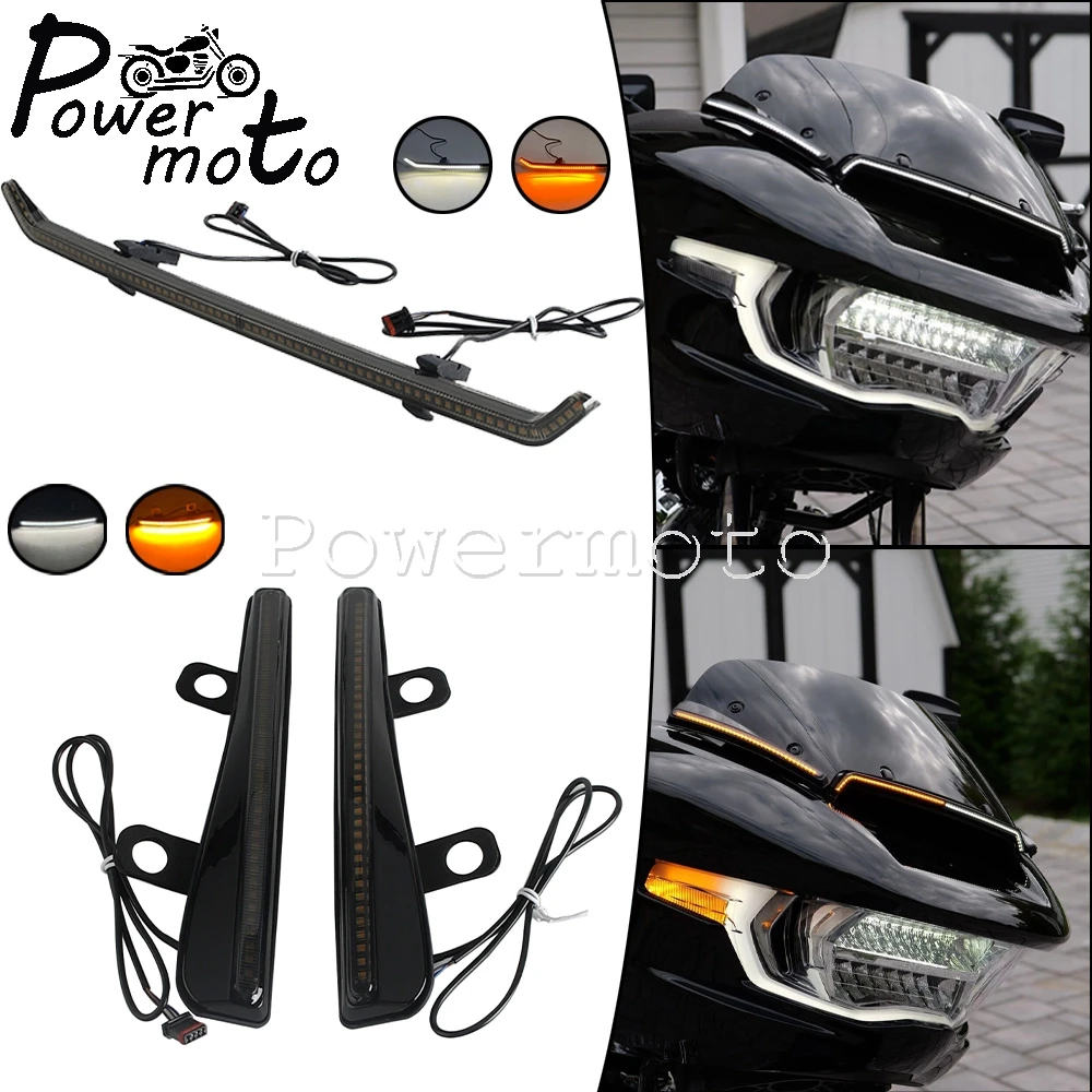 For Harley CVO Road Glide FLTRXSTSE FLTRXSE FLTRX 23-later LED Windshield Side Trim Lights Control Decorative Turn Signals Lamp