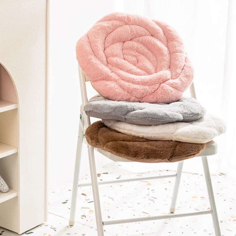 45X45Cm Solid Color Plush Rose Cushion French Romantic Soft Non-Slip Hip Pad for Office Aesthetic Zabuton Decor for Living Room