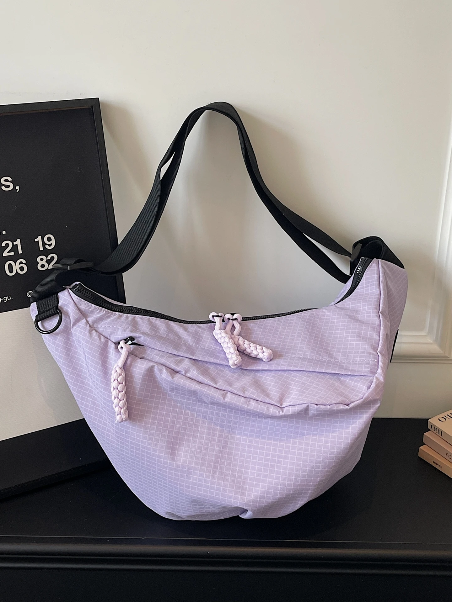 Blue Plaid Dumpling Bag - Crossbody - usage example