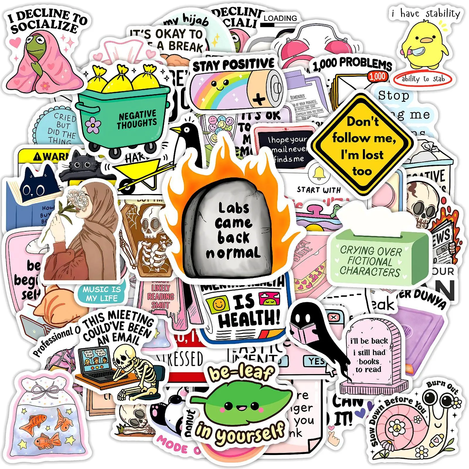 50 Stück Lustige Sarkastische Meme-Aufkleber Cartoon-Sticker Dekoration DIY Notizbuch Kühlschrank Handy Fahrrad Laptop Gitarre Graffiti Aufkleber-Sets