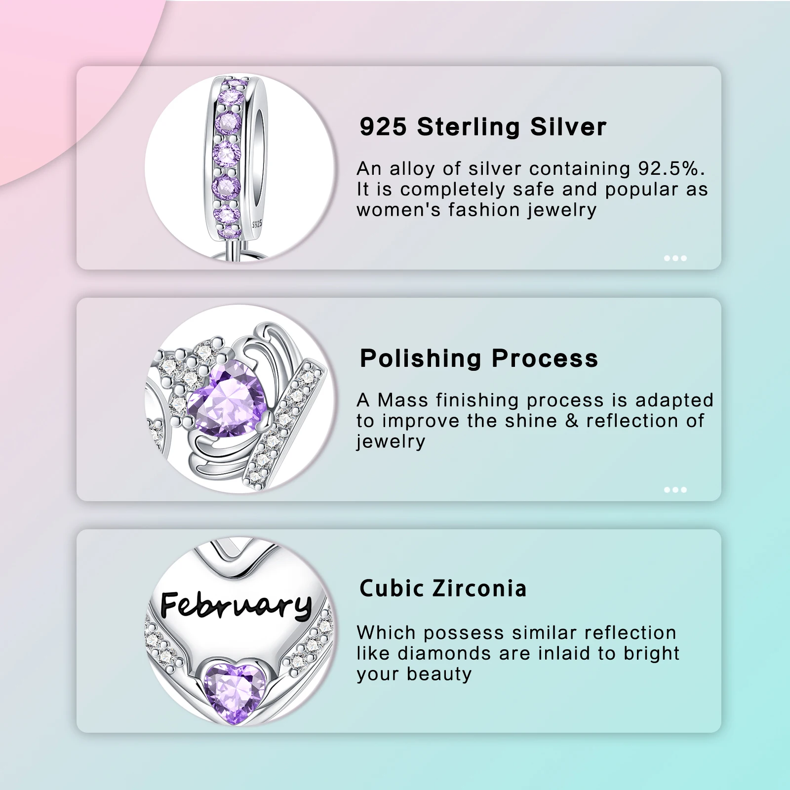 925 Sterling Silver January-December Birthday Stone Love Zircon Pendant Bead Fit Charms Necklace Bracelet Women Jewelry DIY Gift