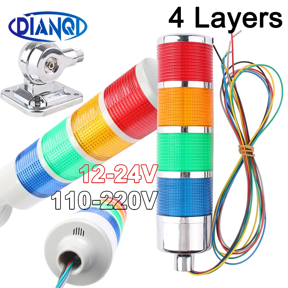 

4 layers Rotatable 180 Stack light Red warning light industrial for CNC machine DC 24V 12V AC220V 110V Steady flashing light LED