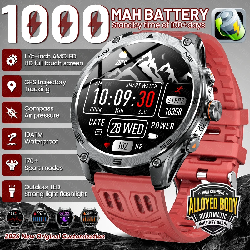 

2026New Original TANK M70 1000mAh Battery Smart Watch Men Outdoor GPS 10ATM Waterproof Bluetooth Call Sports Tracking Smartwatch