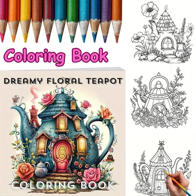 

Книжка-раскраска для чайника Fowers для взрослых | 28-страничная книжка-раскраска, принадлежности для рисования на Рождество, День Благодарения