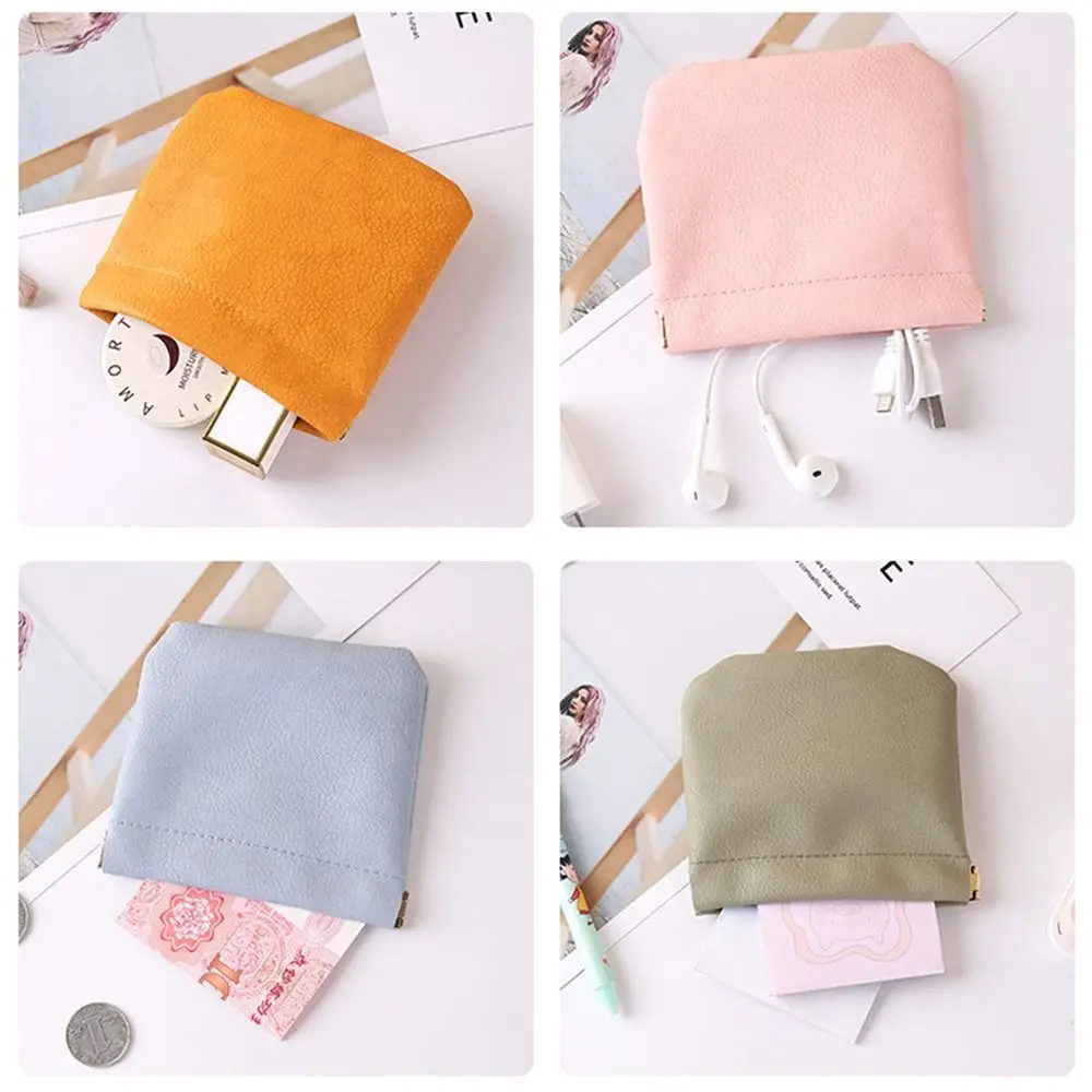 PU Texture PU Leaf Spring Bag Cosmetic Bag Solid Color Self-closing Storage Bag Coin Purse Small Item Bags Outdoor