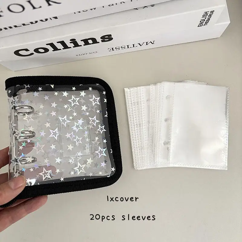 Mini 3-hole PVC Loose Leaf Notebook With Zipper and Edging Hand Account Book Photo Album Guka idol Small Card Star Storage Book