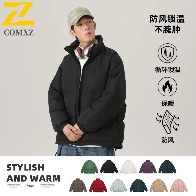 COMXZ Men Bread Bread Jacket American Stand Collar Ski Street Warm Windproof Travel Puffer Jacket Lightweight Snow Padded Jacket
