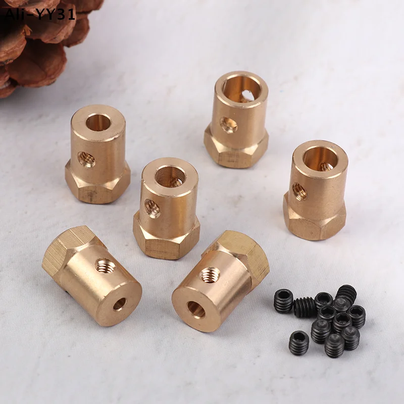 【R】1Pc Wheel Hex Coupling Coupler With Screws Brass Sleeve Adapter Tire Connector 3/4/5/6/7/8MM For RC Boat Car Spare Parts