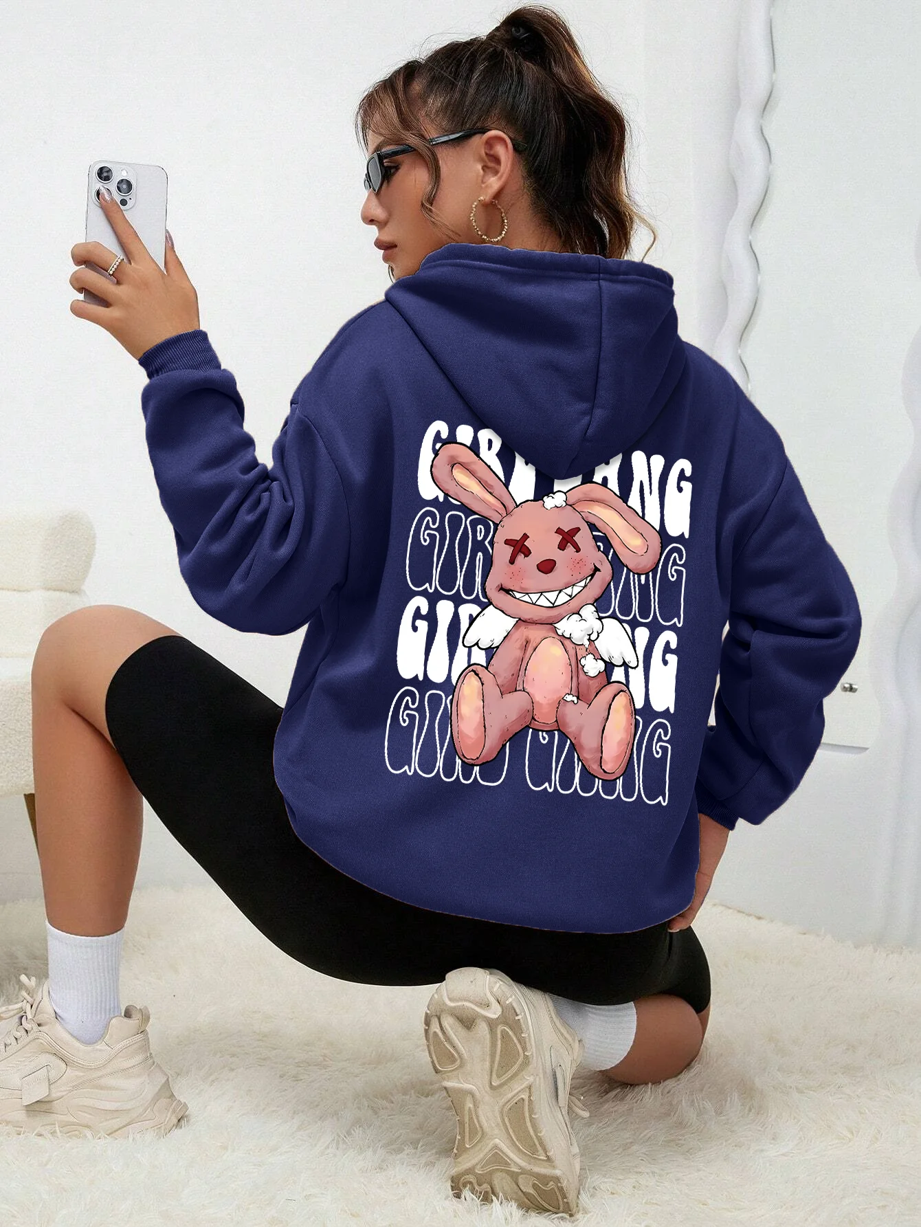 

Girl Gang Broken Rabbit Doll Printed Hoody Women Fashion Crewneck Sweatshirt Casual Loose Autumn Hooded Autumn Soft Sportswears