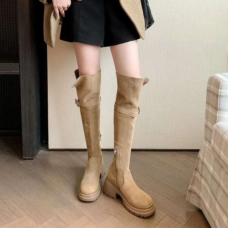 

Over-the-Knee Boots for Women Suede Two-Way Long Boots Chunky Heel High Tube Over-the-Knee Thick Sole Western Boots