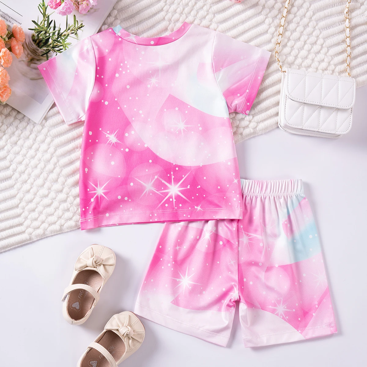 Toddler Summer Set Fashion Tie-Dye Kids Unisex Clothes Printed Two Piece Unicorn Short Sleeve Top + Shorts Soft and Smooth