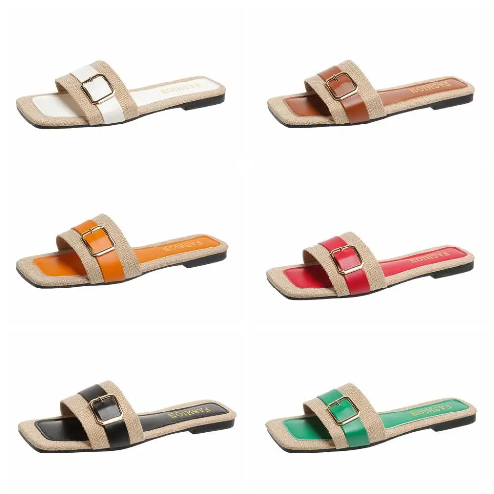 Ins chinelos de salto baixo de couro PU patchwork sola macia sandálias antiderrapantes chinelos elegantes para mulheres verão