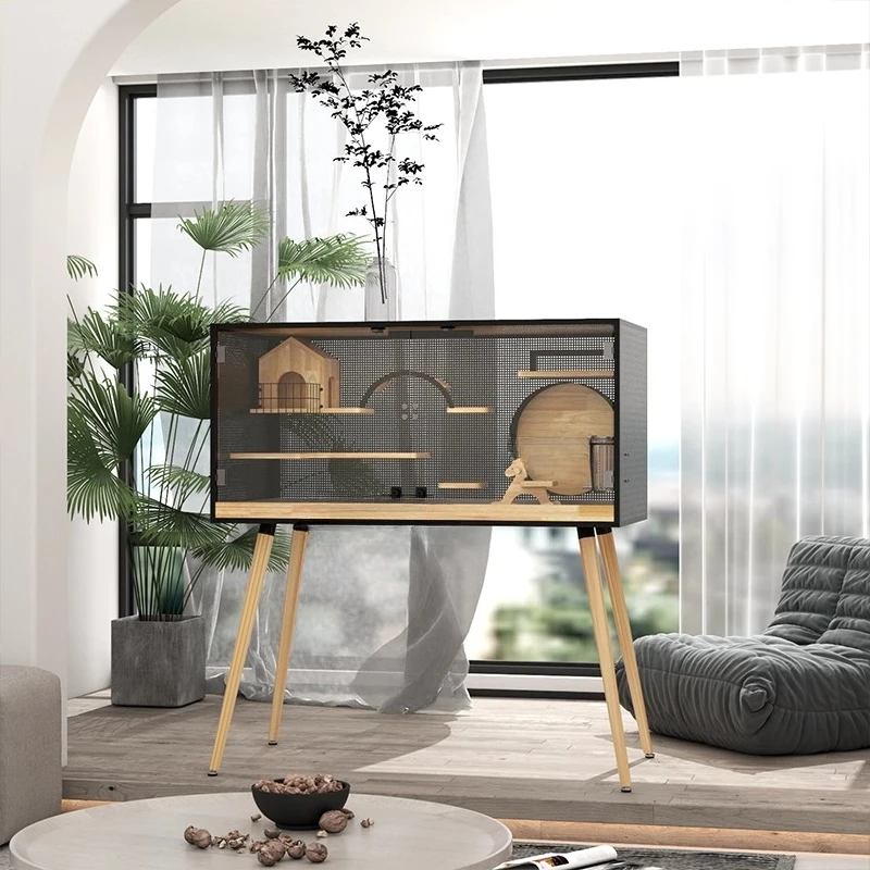 Starry Sky Bridge Solid Wood Double House Small Bridge Chinchilla Villa Running Wheel Cage Cabinet