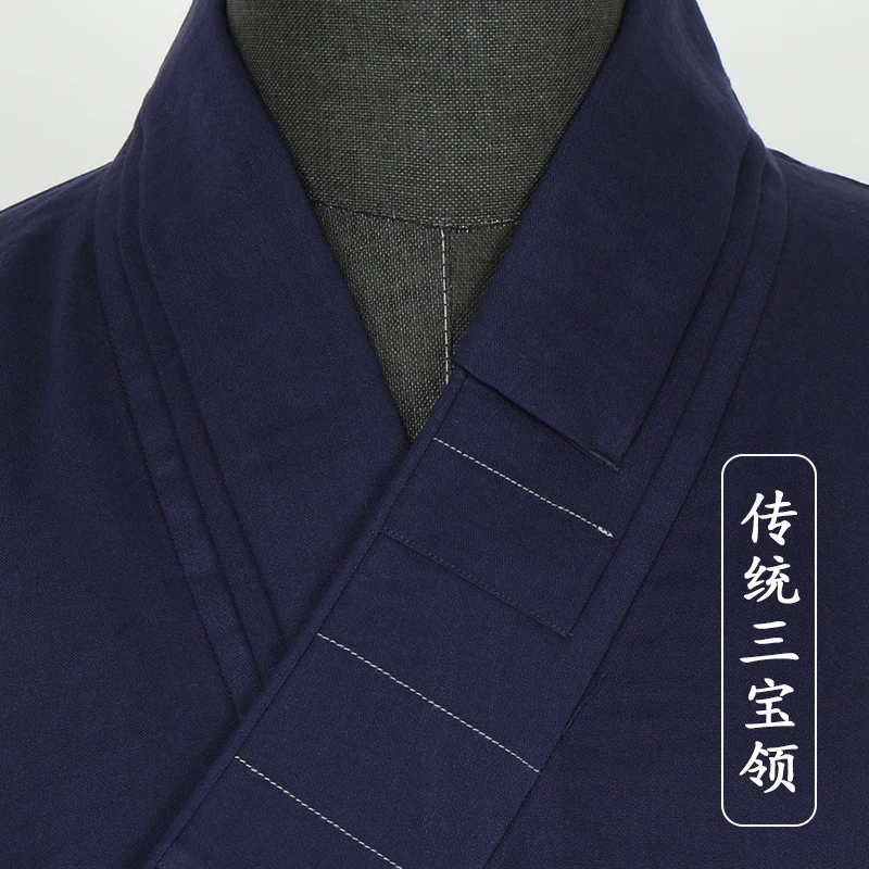 Chinese Buddhism Chan Monk Robe Summer Linen Cotton Navy Blue Buddhist Clothes Shaolin Uniform Zen Meditation Gown