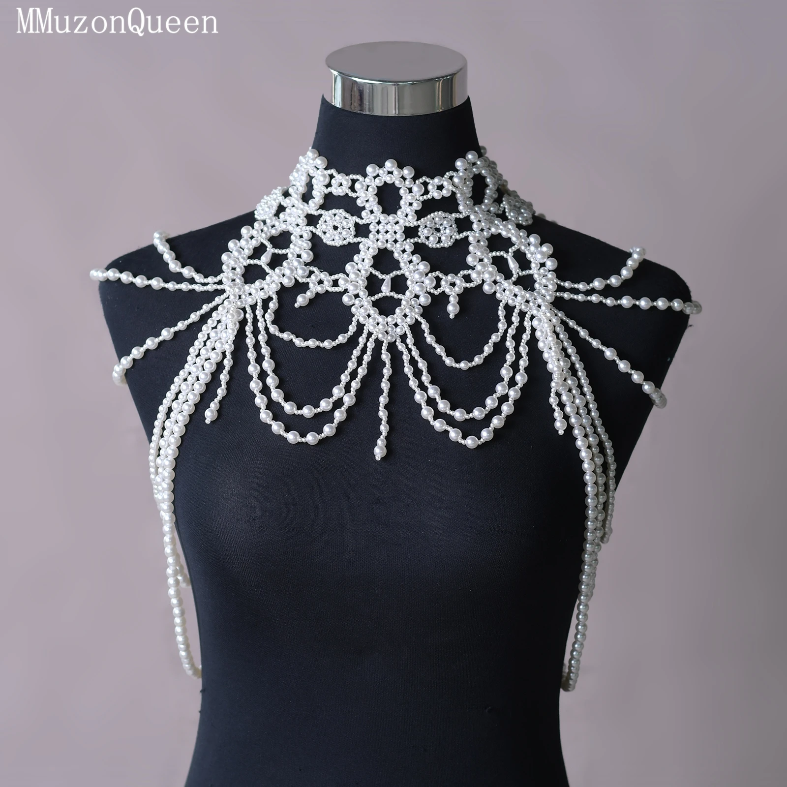 

TOPQUEEN Women'S Body Chain Pearl Beaded Bolero Bridal Dress Accessories Luxury Shawl Necklace Vg09a Customizable