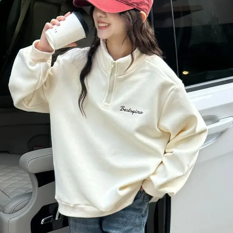 Girls 2025 New Middle-Big Kids No Hood Zip-Up Stand Collar Sweatshirt Autumn Winter Stylish