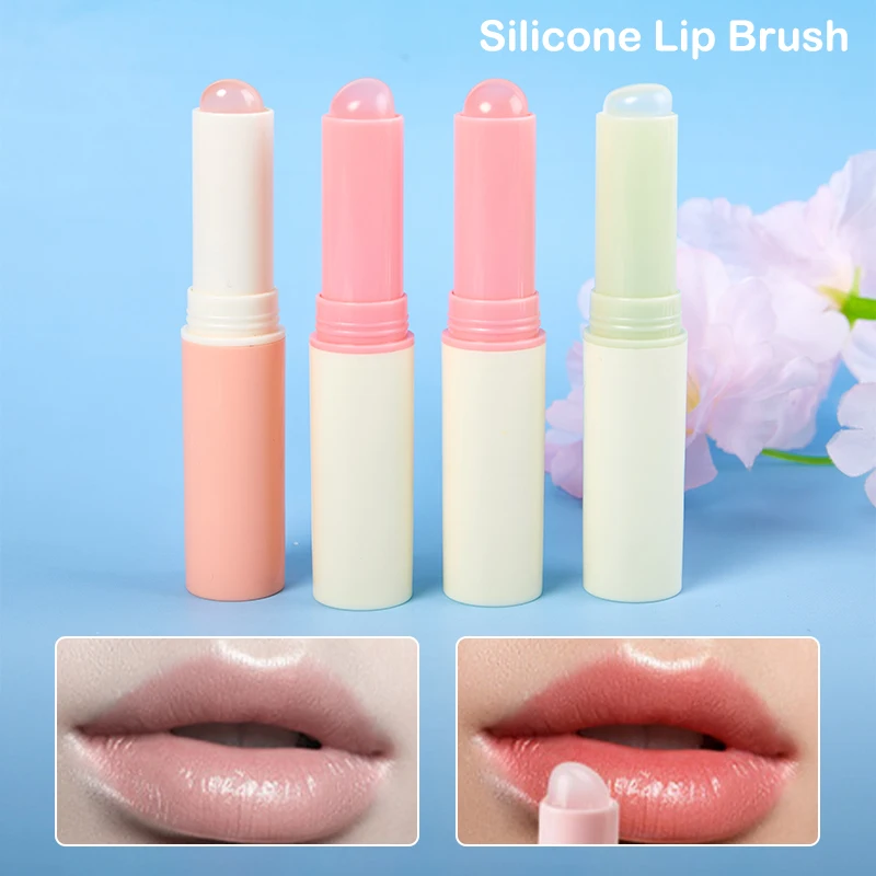 Pincel de silicona para labios con cubierta, corrector en ángulo, pincel como las puntas de los dedos, pinceles de maquillaje de lápiz labial suave, cabeza redonda, sin roturas