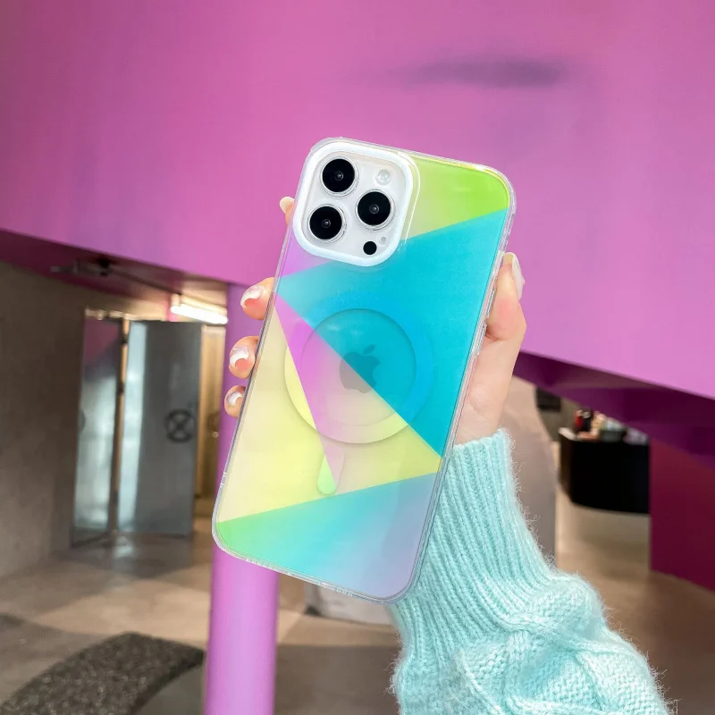 

Geometric Gradient Magnetic Phone Case Suitable foriPhone 16 Pro，Minimalist Fashion Girl Style