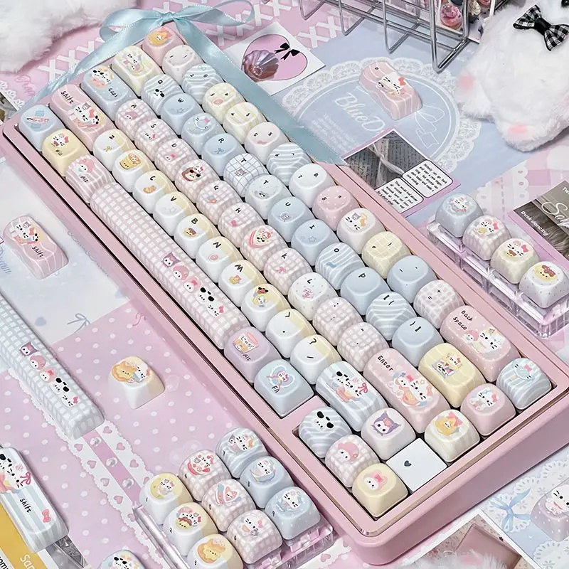Kawaii Sanrio Pbt Keycaps, Moa Height 128 Keys Full Set 5-Side Heat Sublimation Keycaps Fit 60% Tkl Full Size Mechanical Keyboar view 4