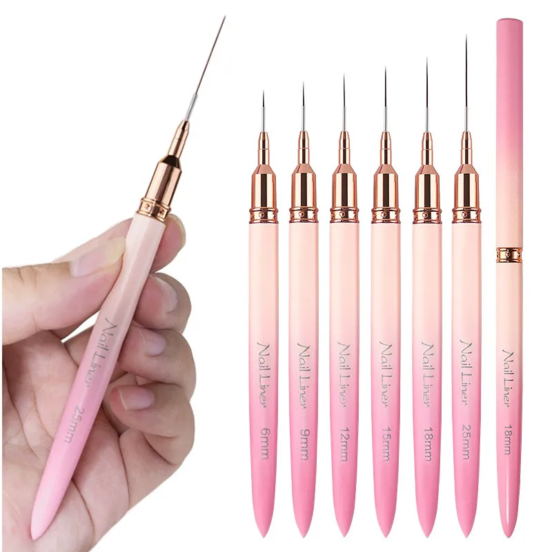 1/6 قطعة مقبض التدرج الوردي مسمار الفن بطانة فرش هلام فرشاة الأظافر هلام طلاء الأظافر فرشاة الرسم #6
