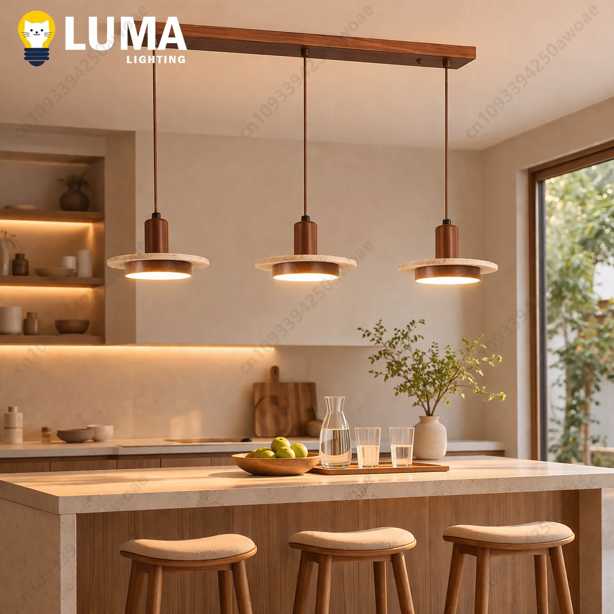 Kitchen Island Pendant Light Natural Travertine Stone Japandi Wabi Sabi Dining Table Hanging Lamp LED E27 Bar Ceiling Light