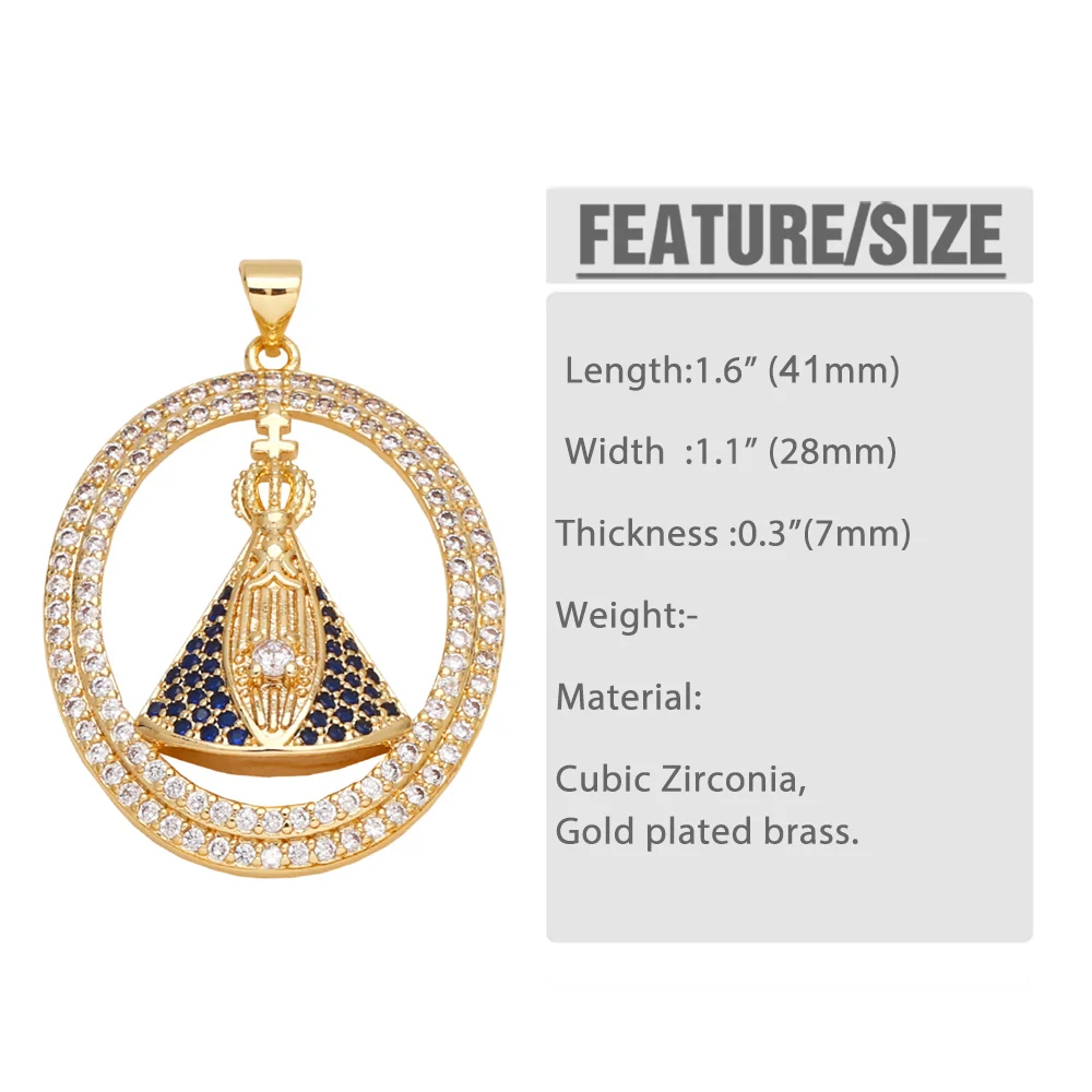 OCESRIO White Crystal Big Our Lady of Aparecida Pendant for Necklaces Copper Gold Plated Jewelry Making Component pdtb532