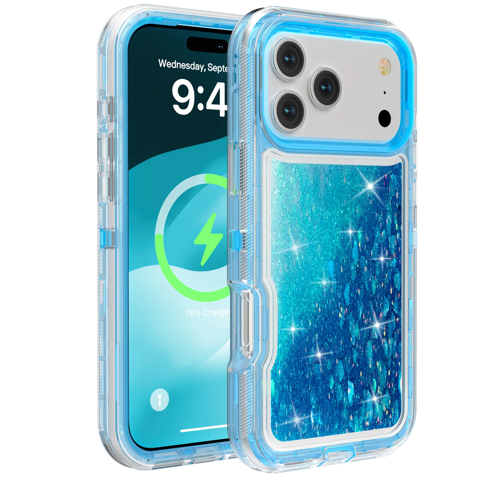 3-in-1 OTT Heavy Duty Glitzer-Flüssig-Quicksand-Box-Handyhülle für iPhone 18 17Air 16 15 14 Pro Max, stoßfeste Schutzhülle in Militärqualität – Detail 17