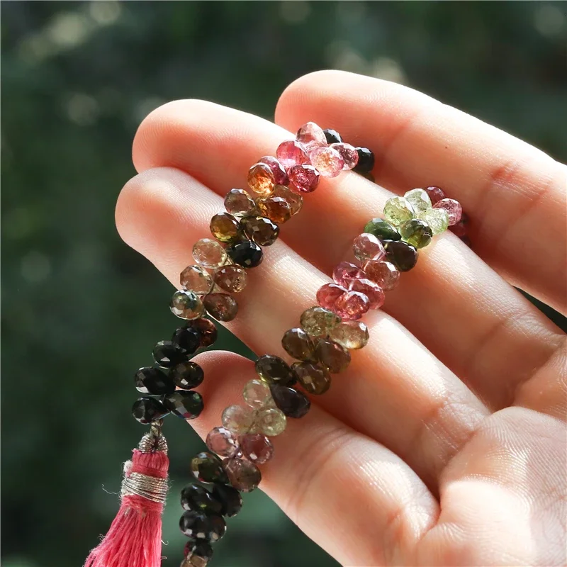 Natural Stone 7A Tourmaline Briolette Faceted Beads For Jewelry Making Diy Bracelet Necklace