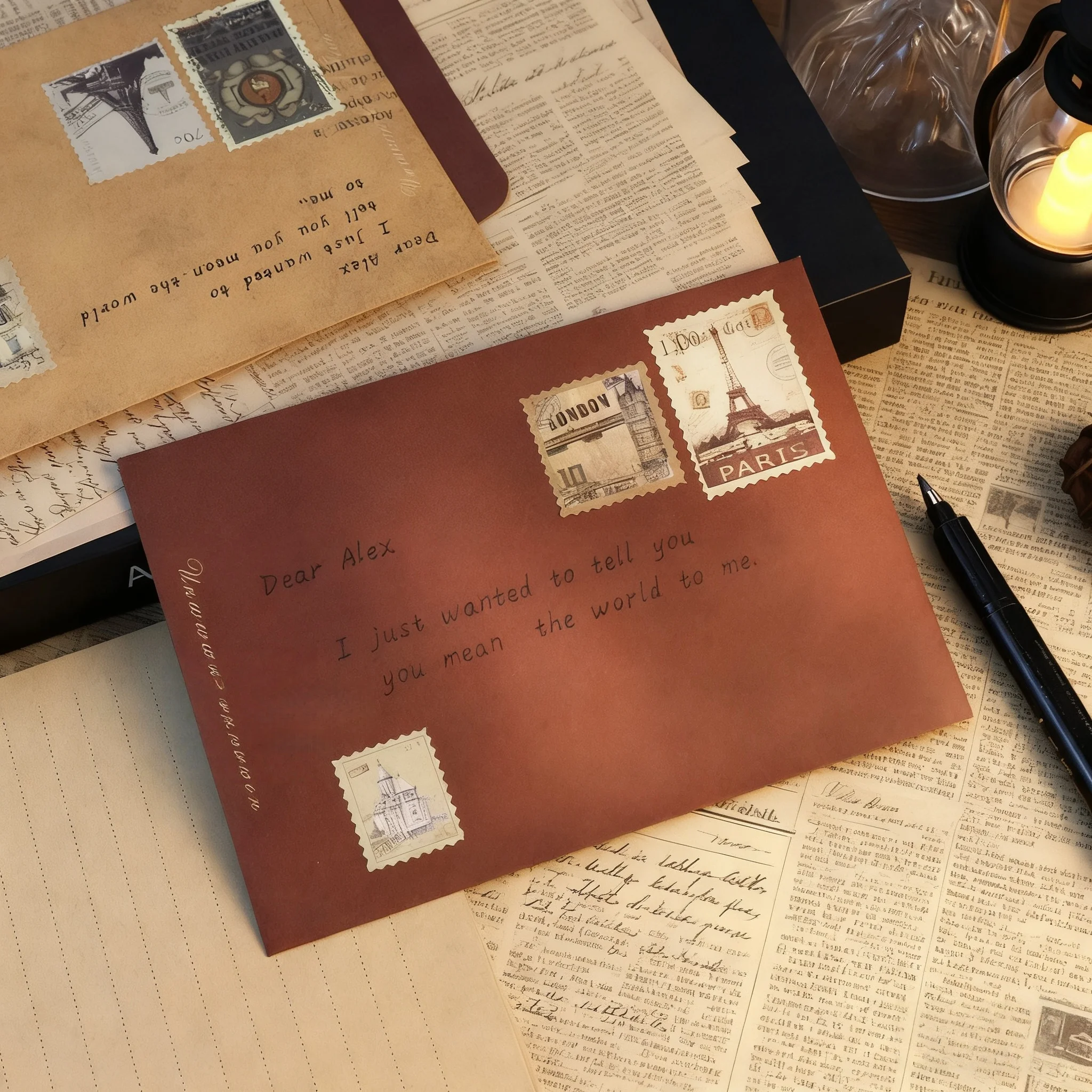 Thick Kraft Envelopes Vintage Chinese Style Romantic Handwriting Stationery for Love Letters, Birthday Graduation Greeting Cards