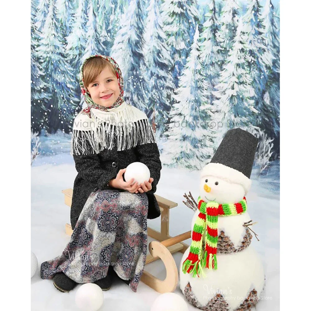 Fondo de bosque de invierno retrato de bebé para niños escena nevada de invierno pintura de montaña telón de fondo de Navidad sesión fotográfica estudio fotográfico infantil