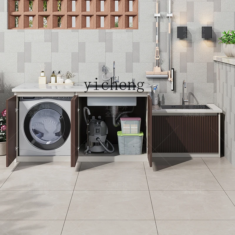 

ZK courtyard all-aluminum sink washing machine dryer with mop pool rock slab balcony outdoor washbasin locker