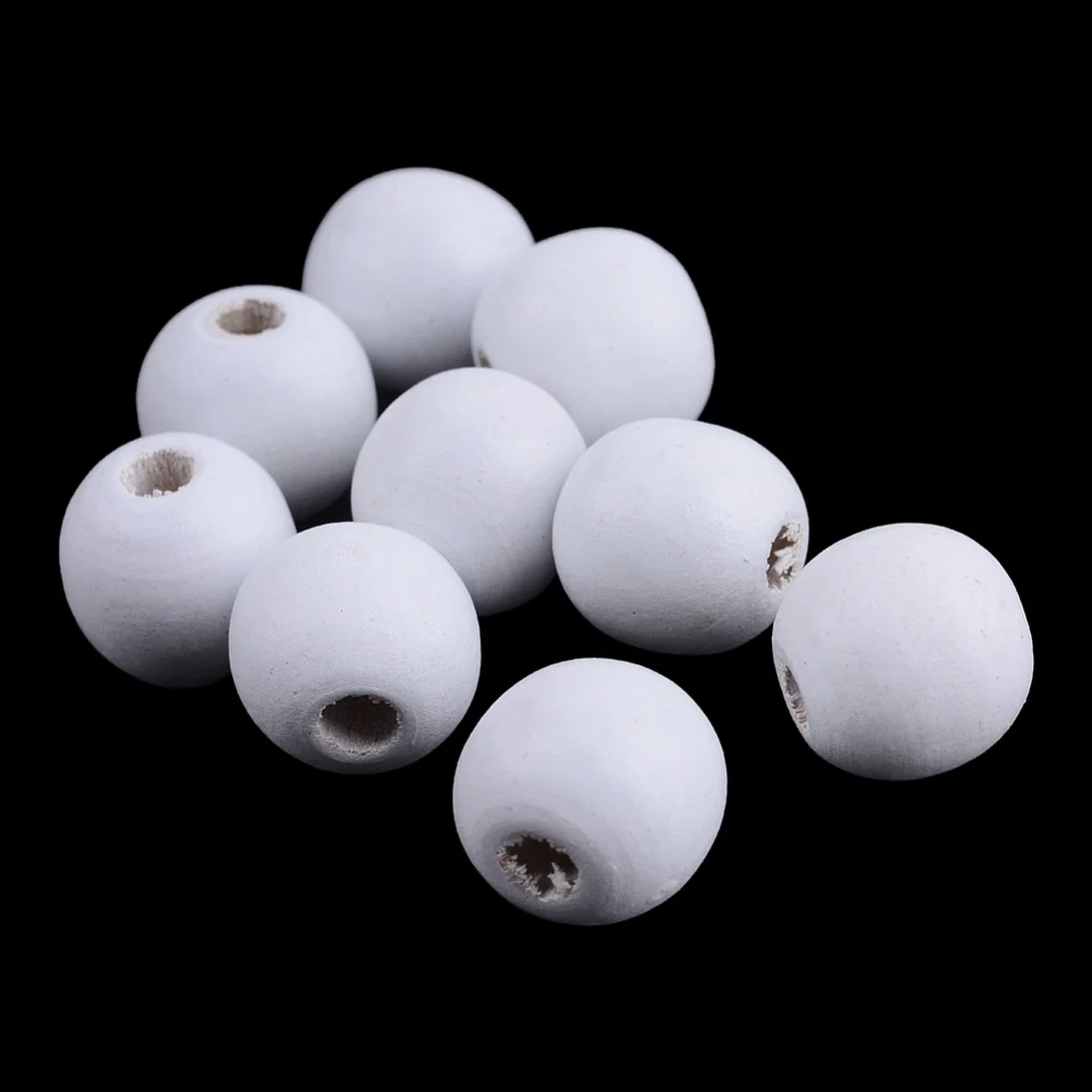 50 pc Dyed Natural Wood Beads Round White 20x18mm Hole: 4mm