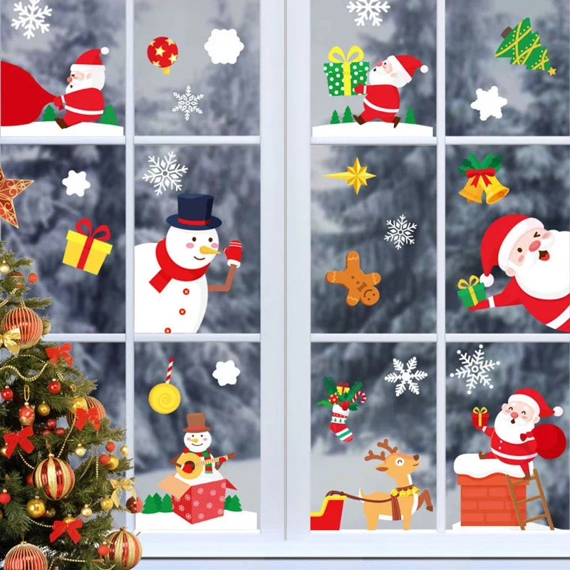 Christmas Window Stickers Bathroom Shadow Clings Xmas 2025 New Year's Eve Merry Christmas Kids Birthday Party Decorations Favors